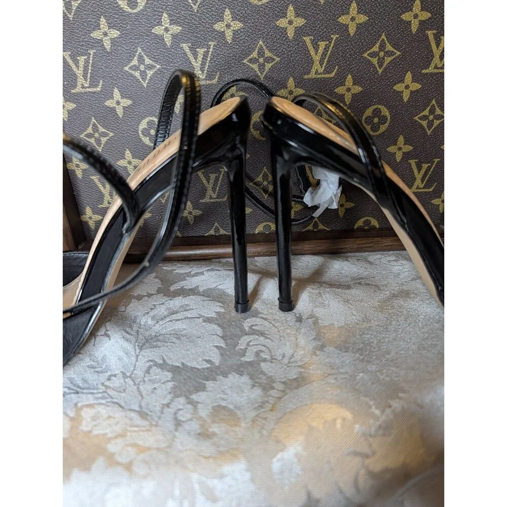 Rouge Black Patent Leather Strappy Pointed Toe Ankle Strap Rhinestone Heart 7.5 - Picture 5 of 6